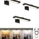 EZVALO Picture Light for Wall, Rechargeable 2400mAh Battery Lights Wireless Remote, 3 Color & Dimmable Magnetic 8'' LED Lights Display for Painting, Living Room, Gallery, Bedroom, Dashboard(Black-3P)