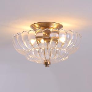 Semi Flush Mount Ceiling Light, Scalloped Clear Glass Close to Ceiling Light Fixtures with 2 Lights, Gold Vintage Light fixtures for Bedroom Living Room Entryway Hallway