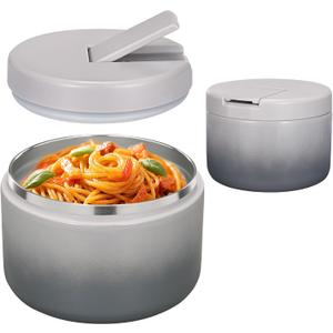 12oz Insulated Vacuum Food Jar with Buckle Lid Wide Mouth Soup Thermo for Hot Food Kids Leakproof Stainless Steel Lunch Container (Gradient Grey, 12OZ)