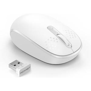 TECKNET Wireless Mouse for Laptop, 2.4G Quiet Computer Mouse with USB Receiver, 4 Buttons Portable Cordless Mice for Chromebook, Laptop, PC, Mac, 800/1200/1600 DPI - White