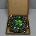 20 inch St. Patrick's Day Shamrocks Wreath for Front Door Handmade St. Patrick's Day Decorations Glitter Clover Wooden Sign Home Wall Window