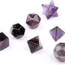 fengshuisale Carved 7 Pieces Amethyst Platonic Solids Sacred Geometry Symbols with Merkaba Star Crystal Healing Balancing SetW3486