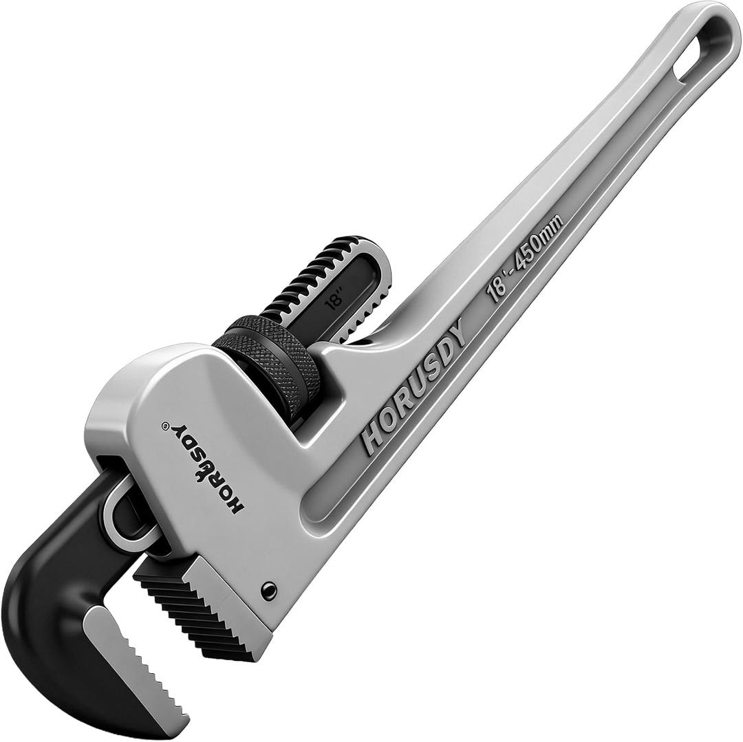 HORUSDY 18-Inch Pipe Wrench, Aluminum Heavy-Duty Adjustable Plumbing Wrench, 450mm, 1/2"2" Pipe Capacity, Strong Grip & Durable, Lightweight Gray for Professionals & DIY