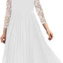 HOSIKA Flower Girl Dress Elegant Vintage Lace 3/4 Sleeve A-Line Pleated Formal Wedding Party Dress (White)