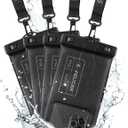Pelican 4 Pack Marine - IP68 Waterproof Phone Pouch (Regular Size) Floating Waterproof Phone Case - Beach Cruise Ship Travel Essentials - Works with All Phones - Detachable Lanyard - Black