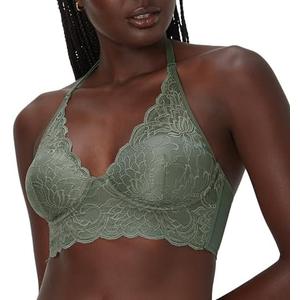 Maidenform Wireless Bralette, Pure Comfort Lace Longline, Convertible Bra for Women, Pewter Green (36D)
