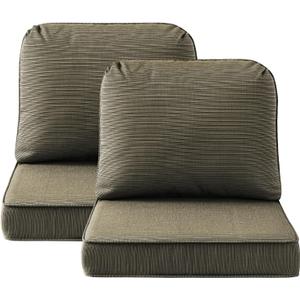 Outdoor Cushions for Patio Furniture Set of 2, 24"x24" Water Repellent Chair Cushions Removable Seat Bottom & Back Cushion Covers for Chair, Sofa, Couch, Dark Black Tan Stripe