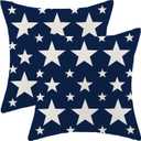4th of July Pillow Covers 18x18 Inch Set of 2 Navy Blue Cream Patriotic Stars Outdoor Decor Throw Pillows Independence Day Memorial Day Farmhouse Decorative Cushion Cases for Couch Decorations