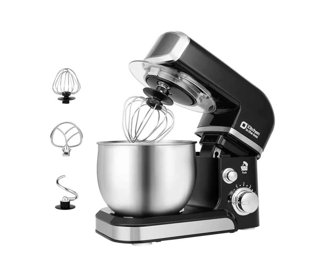 Kitchen in the box Stand Mixer,3.2Qt Small Electric Food Mixer,6 Speeds Portable Lightweight Kitchen Mixer for Daily Use with Egg Whisk,Dough Hook,Flat Beater (Black)