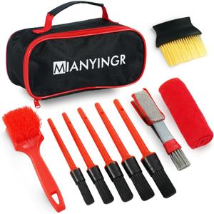 10Pcs Interior Detailing Brush Set, Car Vent & Dashboard Cleaner Kit with Microfiber Towel, Storage Bag (10PCS)