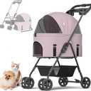 Dog Stroller, Dog Stroller, 17 kg, Travel Stroller for Pets Dog Cat with Removable Transport and Storage Basket, Folding Portable Pram, Purple