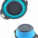 2Pack Blue Round Collapsible Colander,Plastic Handles Silicone Kitchen Strainers Foldable Kitchen Strainer,Perfect for Draining Pasta Vegetable and Fruit for Home Cooks (Red)