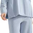 SUUKSESS Women Lounge Sets 2 Piece Pajamas Sets Long Sleeve Tops Wide Leg Pants (L)