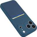 Design for iPhone 17 Pro Case with Card Holder for Women Men Soft Liquid Silicone Cover [Microfiber Lining] Full Camera Protection Shockproof Slim for iPhone 17 Pro Case Wallet Blue
