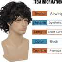 Men's Short Curly Black Wig with Bang Synthetic Cosplay Halloween Costume Party Natural Hair Wig