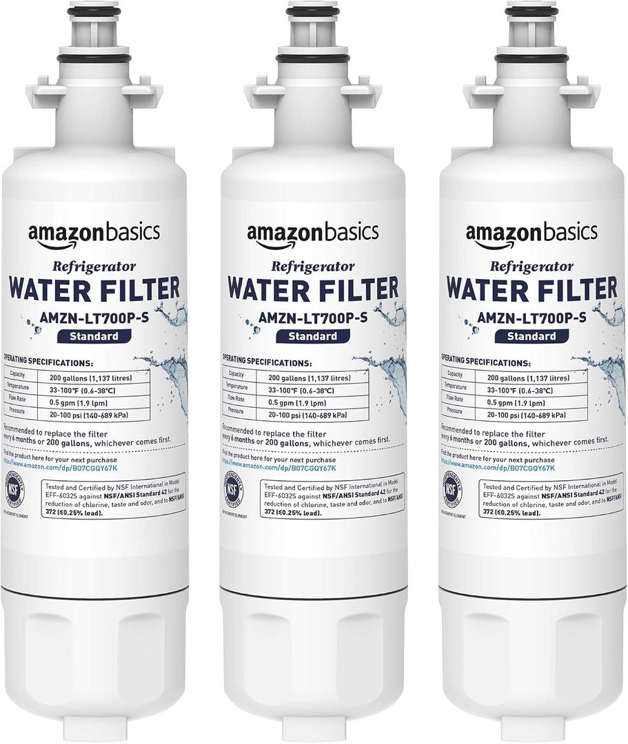 Amazon Basics Replacement LG LT1000P Refrigerator Water Filter, NSF Certified, Reduces Chlorine, 2-Pack