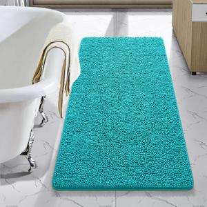 LOCHAS Luxury Bathroom Rug Shaggy Bath Mat 24 x 44 Inch, Washable Non Slip Bath Rugs for Bathroom Shower, Soft Plush Chenille Absorbent Carpets Mats, Teal Blue
