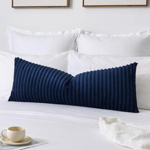 Kevin Textile Soft Plush 14x36 Inch Long Lumbar Pillow Cover 1 Pack, Luxury Fluffy Faux Fur Striped Flannel Rectangle Body Cushion Case for Couch Sofa Chair Bed Home Decor, Grey Blue