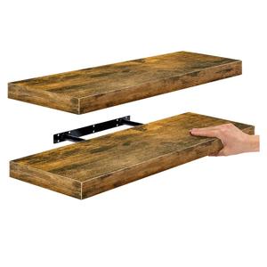Bathroom Shelves, Wall Decor for Bedroom, Kitchen, Living Room, Home Decor & Book storage - Mounted Floating Shelf with Invisible Brackets (Rustic Brown, 2 Pack)