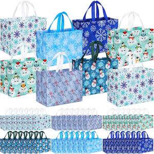 Sanwuta Christmas Bags Bulk for Gifts 12.8 x 9.8 x 6.7 in Large Tote Treat Grocery with Handles Reusable Non Woven Pocket(48 Pcs)