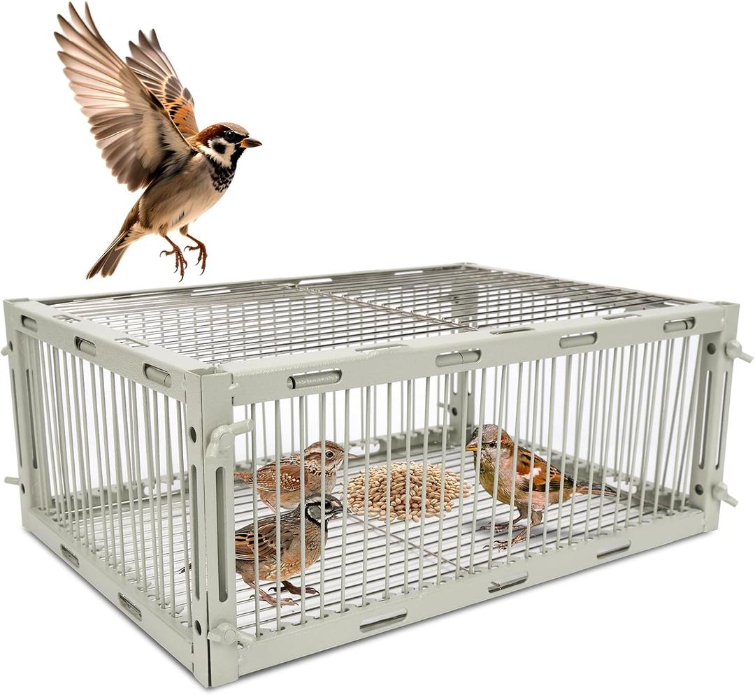 Sparrow Trap Cage  Bird Traps for Small Birds Wild, House Sparrow Bird Traps, One Way Birds Cage Trap, Bird Catcher Trap for Cardinals, Quail, Starlings with S Size (12.0"L x 8.3"W x 4.7"H)