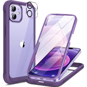 Miracase Glass Series for iPhone 12/12 Pro Case 6.1 inch, Upgraded Full-Body Rugged Phone Bumper Case Cover with Built-in 9H Tempered Glass Screen Protector and Camera Protector, Purple