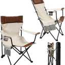 Camping Chairs 2Pack Beach Outdoor Chair for Adults Folding Lawn Chair with Cup Holder, Adjustable Backrest and Carry Bag for Tailgating, Beach, Fishing（Beige）