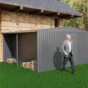 12x14 FT Sheds & Outdoor Storage,Metal Waterproof Firewood Shed with 2 Integrated Punched Vents,2-in-1Heavy-Duty Garden Tool House w/Window & Door,Shelter for Wood,Bicycles,Grey