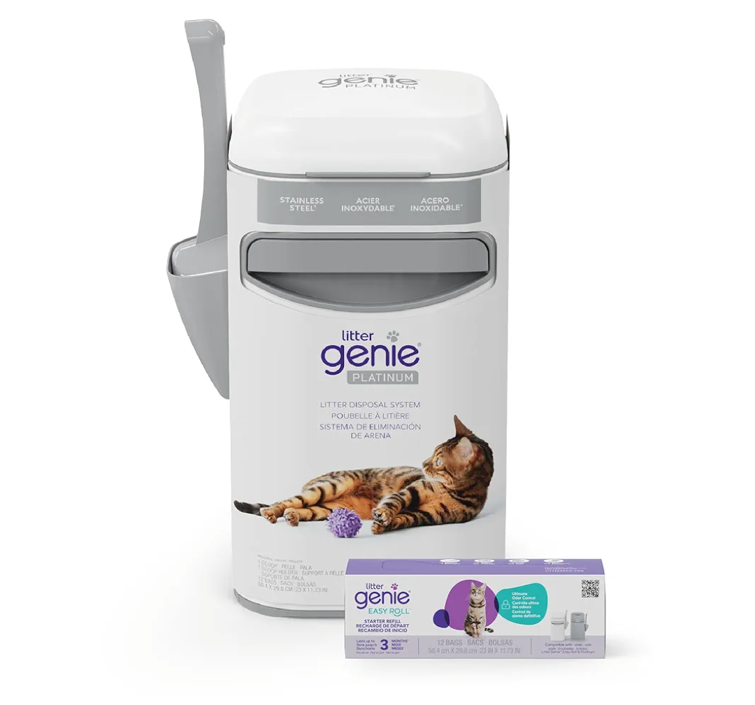 Litter Genie Platinum Pail Made of Durable Stainless Steel Includes 1 Easy Roll Refill