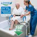 Loyoda FSA/HSA Eligible Sliding Shower Chair Tub Transfer Bench for Bathtub with Swivel Seat, Shower Bench with Pivoting Arms, Height Adjustable Shower Seat, 350 lbs,White&Blue,Standard