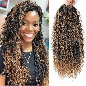 8 Packs Goddess Faux Locs Crochet Hair for Black Women, Long Goddess Locs Crochet Hair, Boho Style Locs, River Locs with Curly Ends (18Inch, OT27#, 8Packs)