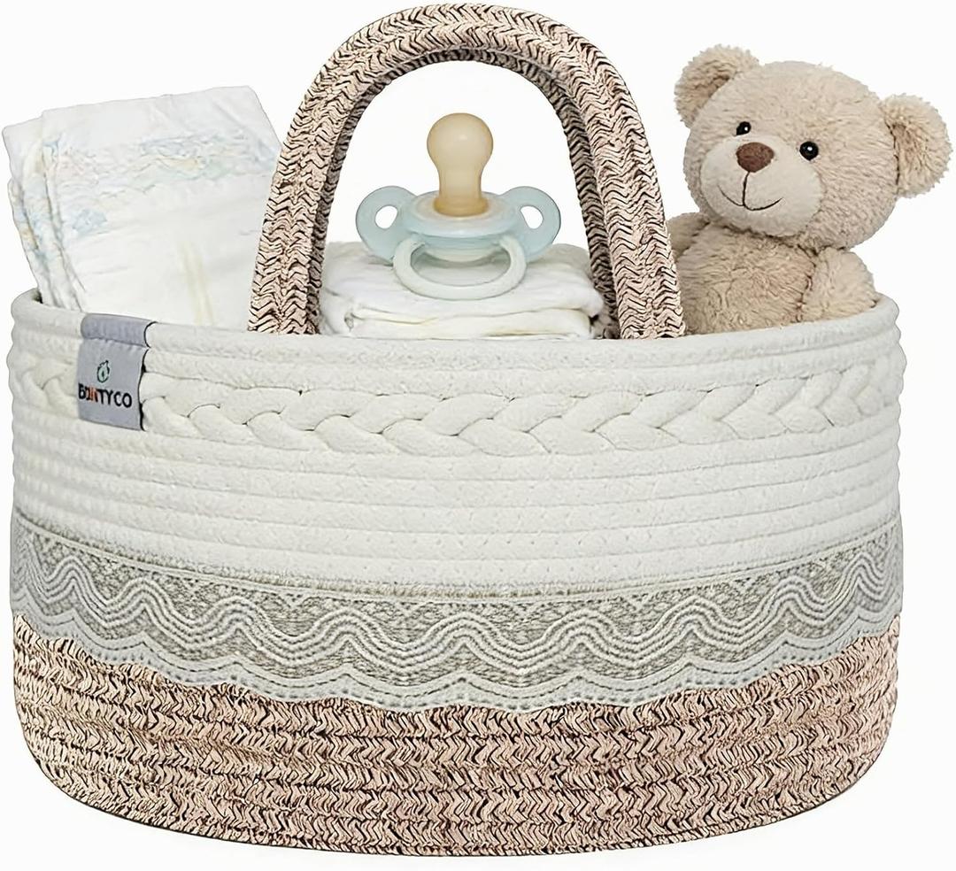 Baby Diaper Caddy Organizer,Woven Rope Nursery Storage Bin,Newborn Gift Basket,Extra-Large Cotton Basket with Removable Compartments,Portable (Mixed Brown, Large)