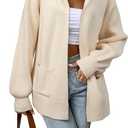 Astylish Women Hooded Cardigan Sweaters Chunky Open Front Pockets Oversized Solid Ribbed Outerwear Fall Outfits XXL