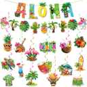 Hawaiian Party Hanging Decorations, Tropical Luau Hanging Swirls with Aloha Flamingo and Palm Tree Signs for Beach Pool Party Birthday Decor