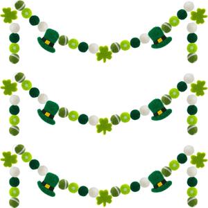 3 Pack Felt St. Patrick's Day Decorations Garland - 6.6 Feet Pom Pom Felt Ball Shamrock Leprechaun Hat Irish Themed Party Favors for Home Bedroom Living Room Decor