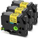 COLORWING TZe-651 24mm Yellow Label Tape Replacement for Brother P Touch TZ-651 1 Inch Black on Yellow TZ Tape 24mm 0.94 Laminated Work with Brother PT-D600 D610 P710BT Refills, 3-Pack