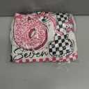 Y2K Groovy Graphic T-Shirt, Pink Cheetah Checkerboard Six Seven T-Shirt, Retro Aesthetic Girls Top, Vintage Style Racing T-Shirt, 67 Meme Tee, Size: M