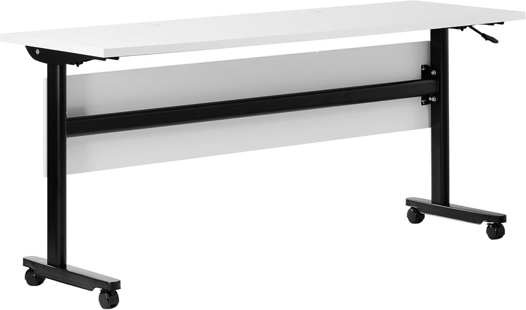Flash Furniture Palmer Commercial Nesting Flip Training Table, Heavy-Duty Steel Frame and T-Legs, Modesty Panel, 1" Thick Tabletop, 60" x 24", White Top/Black Frame