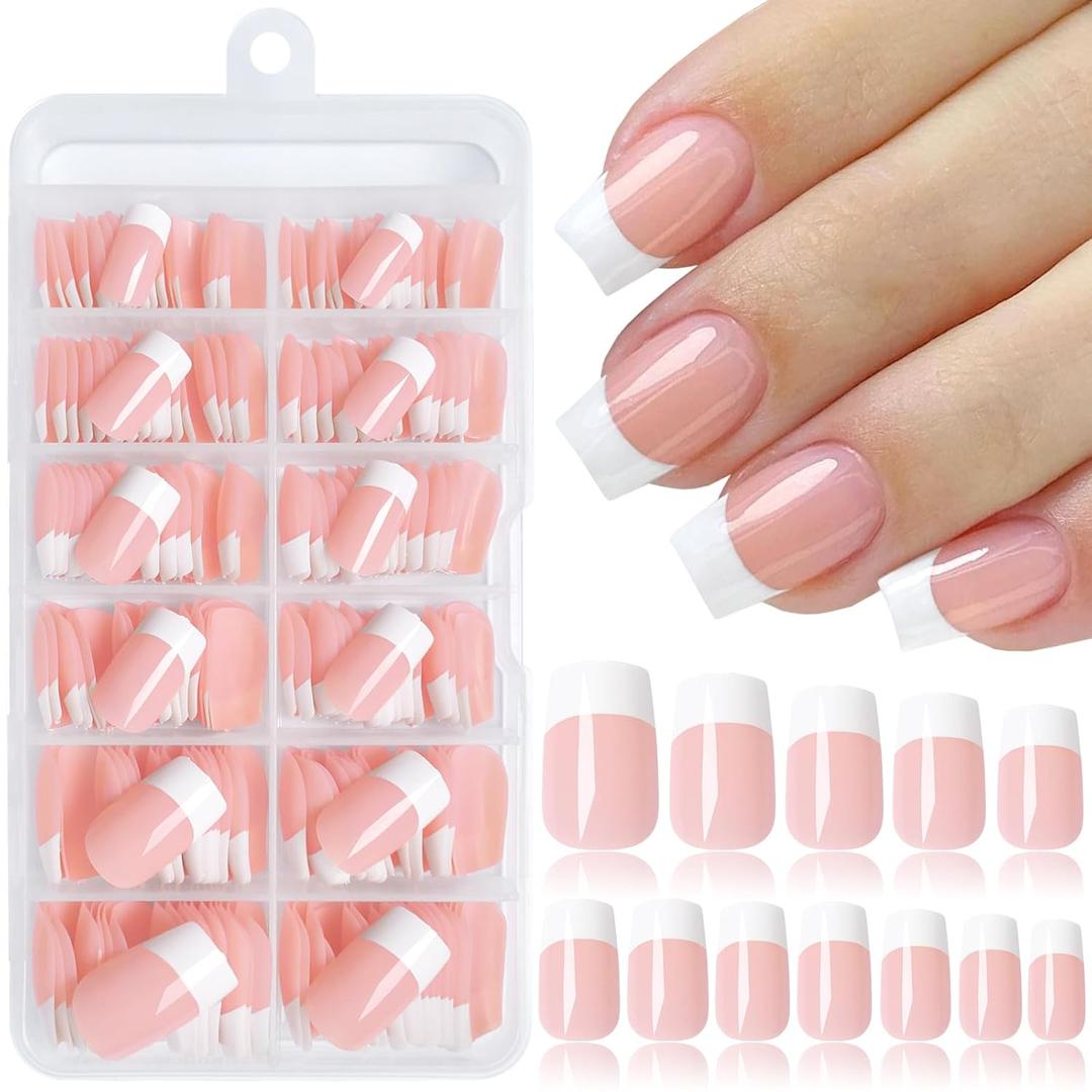 240pc French Tip Press on Nails Short Fake Nails & Adhesive Tab, False Acrylic Nail Press on Nails Square Nail Tips Artificial Glue on Nails Press ons Stick on Fingernail