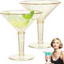 Unbreakable Giant Martini Glasses set of 2, 48 oz Plastic Cocktail Glasses, Jumbo, Reusable, BPA Free, Detachable, Perfect for Picnic, Beach & Patio Party, Appetizers, Birthday, Wedding and All Events (Gold Glitter - 2pcs)