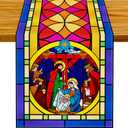 Linen Christmas Nativity Scene Table Runner Oh Holy Night Nacimientos De Navidad Decor Birth of Jesus Christmas Religious Manger Scene Decorations and Supplies 13x72 Inch