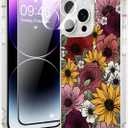 Magnetic for iPhone 14 Pro Max Case [Compatible with MagSafe][with Screen + Camera Protector] Floral Flower Sunflower Pattern Design, Slim Shockproof Phone Cover for Women Girls