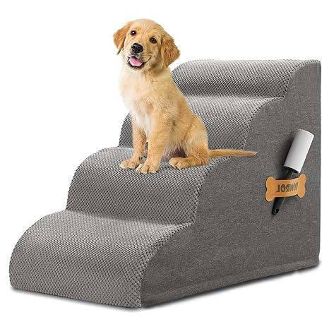 Dog Stairs, Romrol Dog Steps Ramp for High Bed and Couch, Dogs Ramp with Durable Non-Slip Waterproof Fabric Cover, Pet Stairs for Small Dogs and Cats or Pets Joints, 4-Tiers,Grey