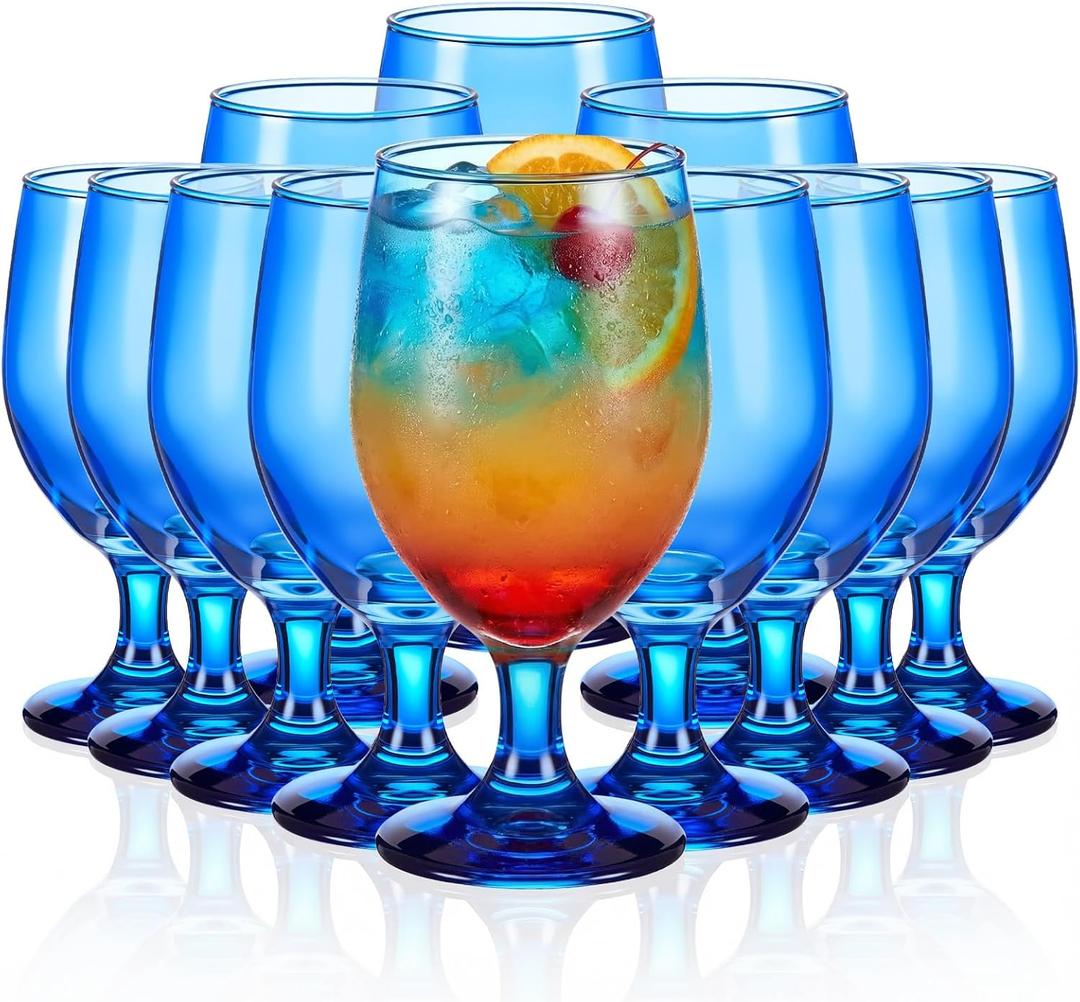 Patelai Set of 12 Water Goblet, 13.5 oz Drinking Glasses Bulk Dishwasher Safe, Stemmed Water Glass for Juice Wine Beer Tea Cold Beverages, Reusable Glassware for Home Party Restaurant (Cobalt Blue)