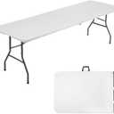 FDW 8 Foot Outdoor Dining Table, Foldable Portable Rectangular Plastic Folding Table with Built in Carrying Handle for Party and Wedding Use, White
