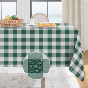Softalker Spring Checkered Tablecloth Rectangle - Outdoor Waterproof Buffalo Plaid Table Cloth, Stain Resistant Gingham Table Cover for Picnic, Camping, Easter - Hunter Green and White, 54 x 78 Inch