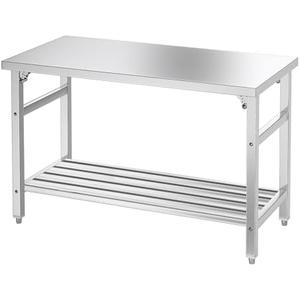Mioleu Commercial Foldable Heavy Duty Stainless Steel Table, 48 x 24 Inches Metal Prep & Work Desk with Adjustable UnderShelf and Feet for Kitchen Restaurant Home Garage Warehouse