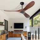 heimo 52 Inch Ceiling Fan No Light, Wood Indoor Outdoor Ceiling Fans Without Lights for Patios Bedroom Living Room Modern Propeller Exterior 3 Blade Wooden Fan with Remote Control(Walnut)