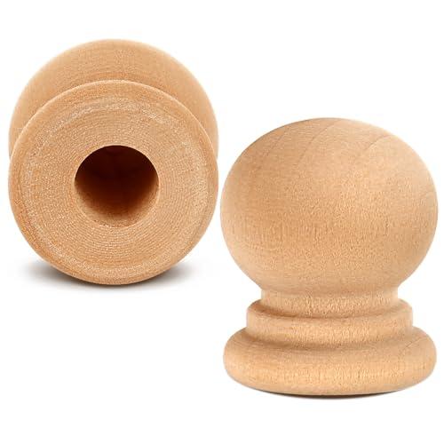 Pinkunn 100 Pcs Wood Finials Dowel Rods Caps 3/4 Inch Tall with 1/4 Inch Hole Unfinished Wood Drawer Knobs Pulls Handles Small Classic Ball Wooden Rods Caps for Crafts, DIY, Cabinet, Furniture, Drawer