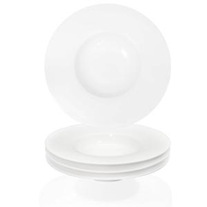 Ceramic Wide Rimmed Soup Plate, Soup Bowl 14 oz, Pasta Bowl Set of 4, White Shallow Bowl Plate with Rim, Best choice for high-end restaurants, hotels, and foodies, 12 Inch